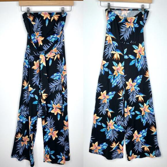 LA Gypsy Tropical Strapless Tie Waist Jumpsuit MD - Picture 1 of 9